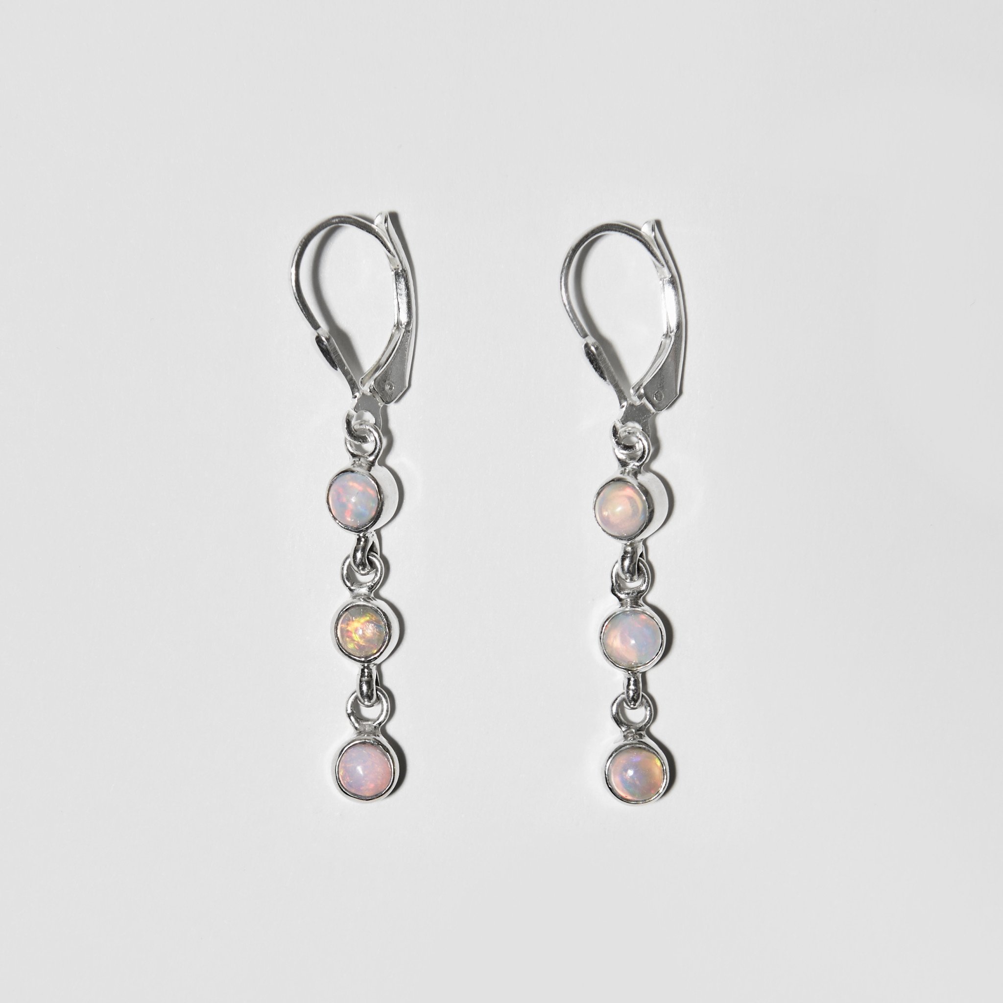 Opal Triple Stone Sterling Earrings