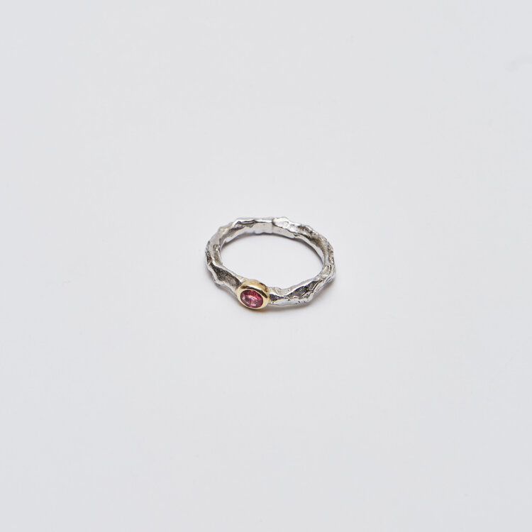 Ruby Small Oval Textured GP Sterling Ring Sz 6