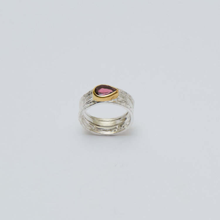 Pink Tourmaline GP Wide Sterling Ring Sz 8
