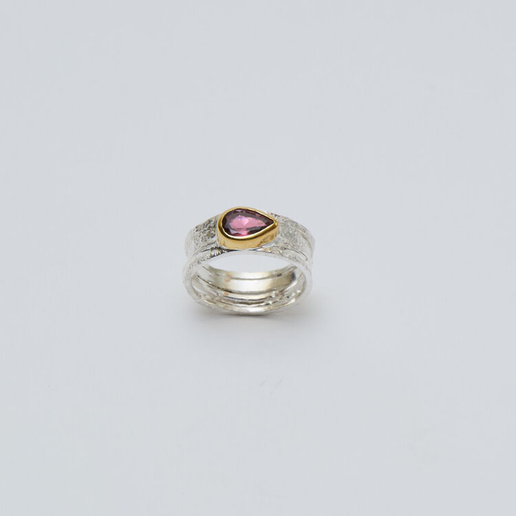 Pink Tourmaline GP Wide Sterling Ring Sz 8