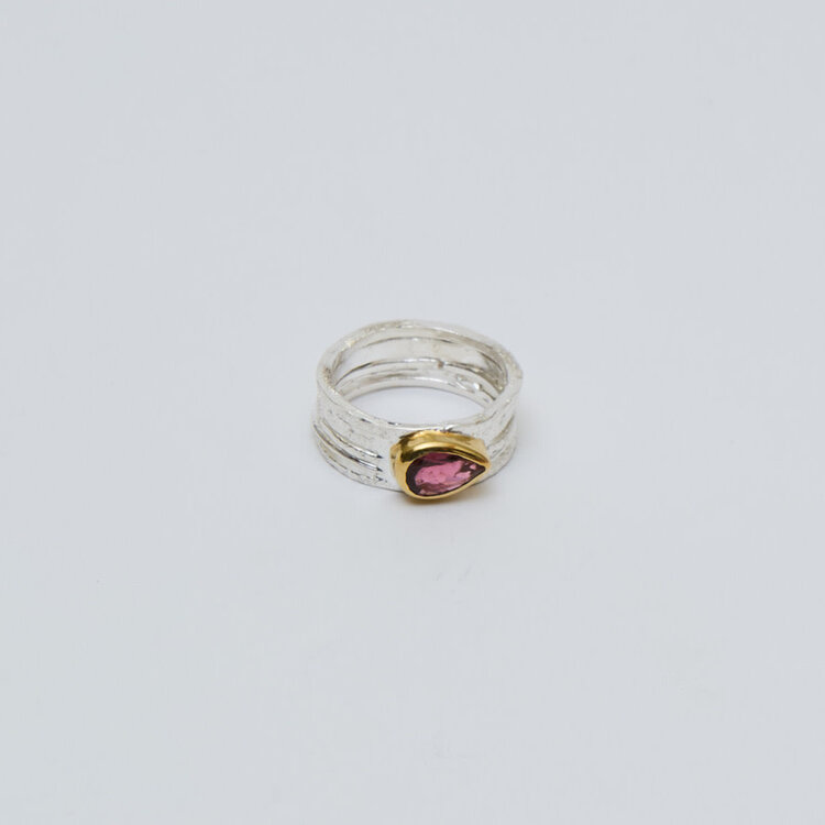 Pink Tourmaline GP Wide Sterling Ring Sz 8