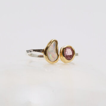 Opal & Pink Tourmaline GP Sterling Ring Sz 6 Opal & Pink Tourmaline GP Sterling Ring Sz 6