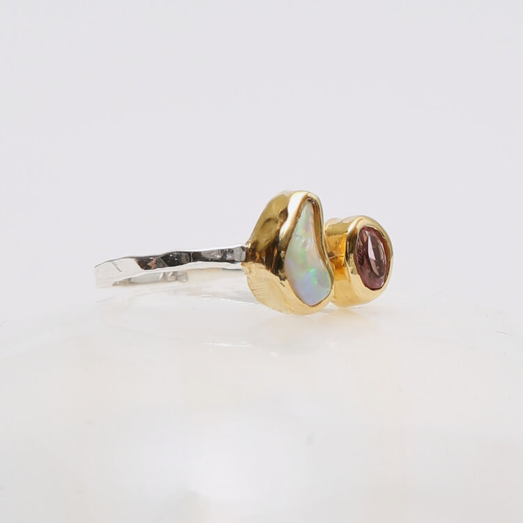 Opal & Pink Tourmaline GP Sterling Ring Sz 6