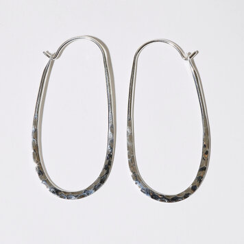 Sterling Long Hammered Oval Hoops