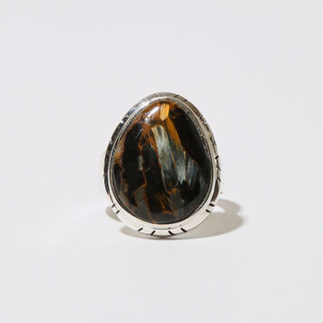 Pietersite Ovoid Sterling Ring Sz 8 Pietersite Ovoid Sterling Ring Sz 8