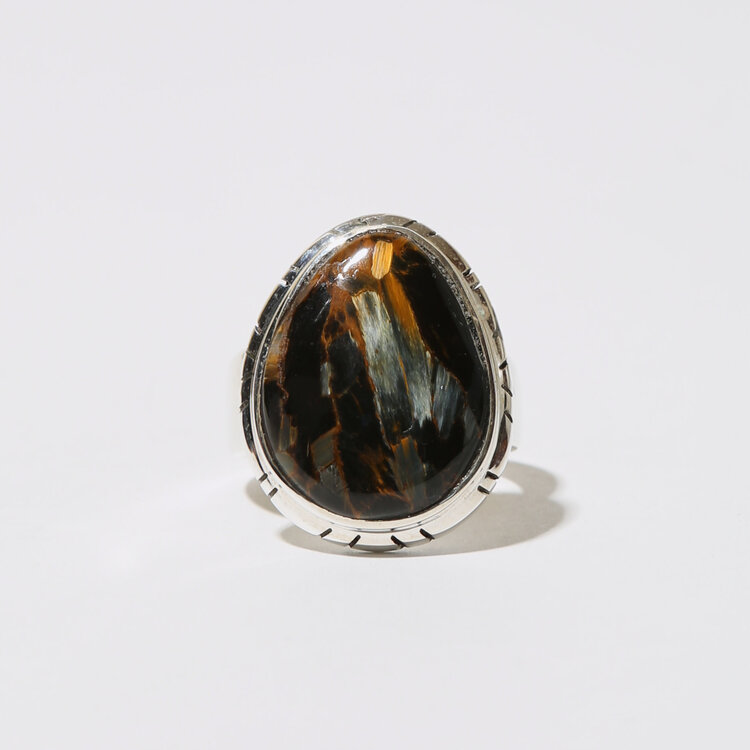 Pietersite Ovoid Sterling Ring Sz 8