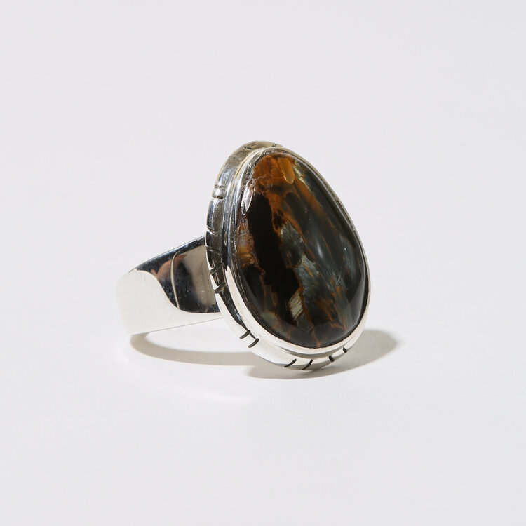 Pietersite Ovoid Sterling Ring Sz 8