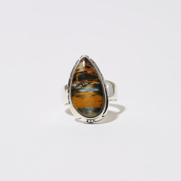 Pietersite Teardrop Sterling Ring Sz 10 Pietersite Teardrop Sterling Ring Sz 10