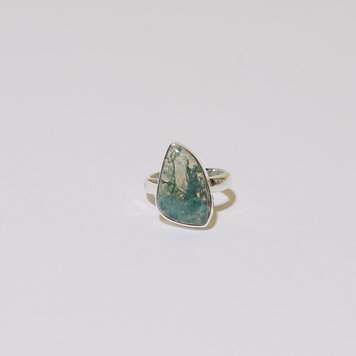 Moss Agate Wedge Sterling Ring Sz 7