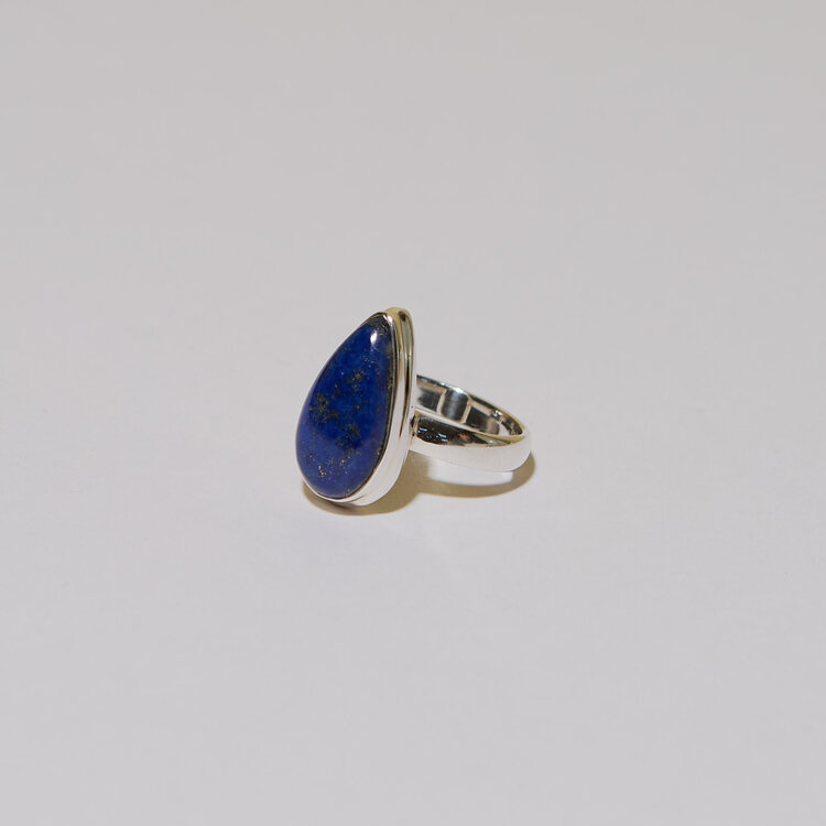Lapis Teardrop Sterling Ring Sz 8