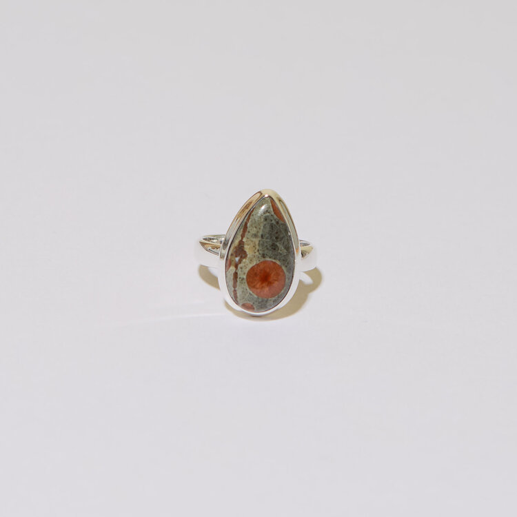 Peanut Obsidian Teardrop Sterling Ring Sz 6