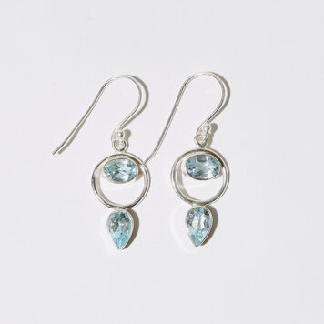 Blue Topaz Oval in Circle & Drop Sterling Earrings
