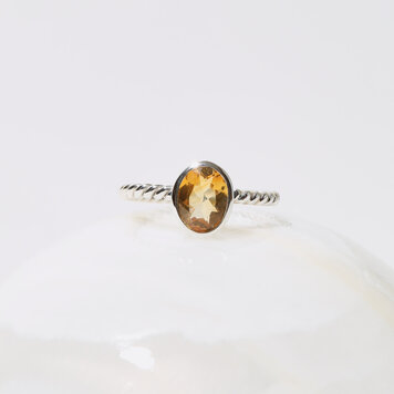 Citrine Oval Sterling Twist Ring Sz 8