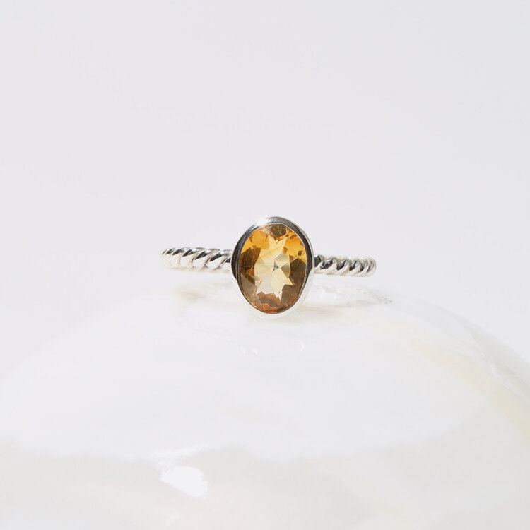 Citrine Oval Sterling Twist Ring Sz 8
