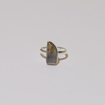 Blue Fire Labradorite Wedge Sterling Ring Sz 8