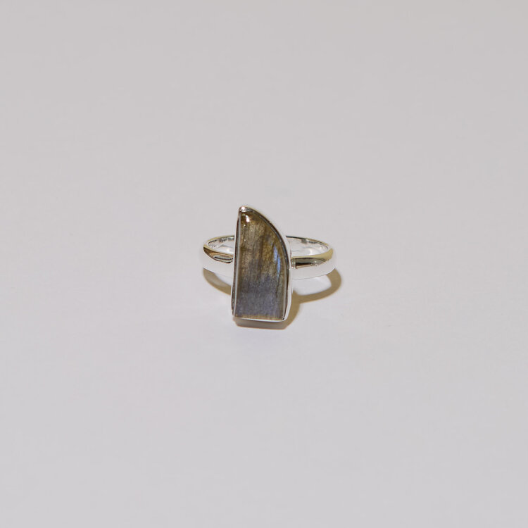 Blue Fire Labradorite Wedge Sterling Ring Sz 8