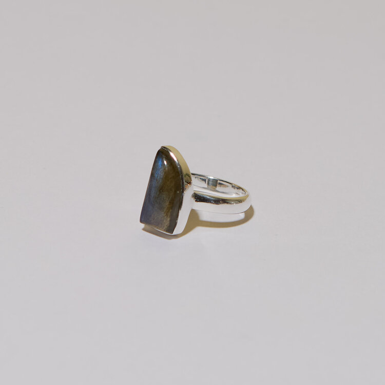 Blue Fire Labradorite Wedge Sterling Ring Sz 8