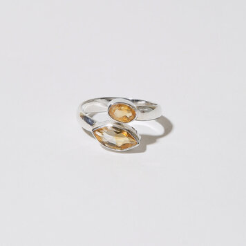 Citrine Marquise Cut & Oval Sterling Ring Sz 6