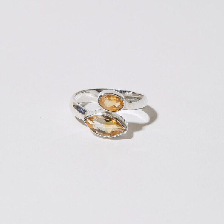 Citrine Marquise Cut & Oval Sterling Ring Sz 6