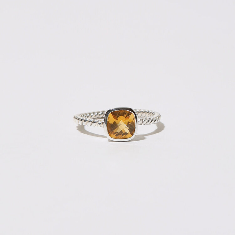 Citrine Cushion Sterling Twist Ring Sz 7.5