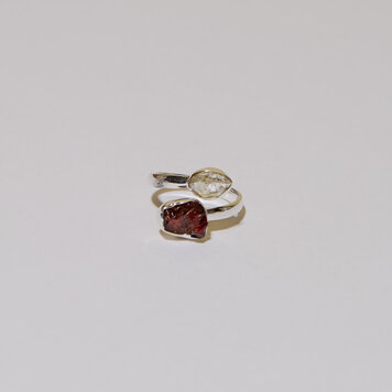 Garnet & Herkimer Wrap Sterling Ring Sz 8