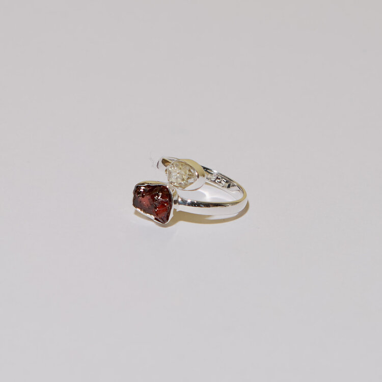 Garnet & Herkimer Wrap Sterling Ring Sz 8