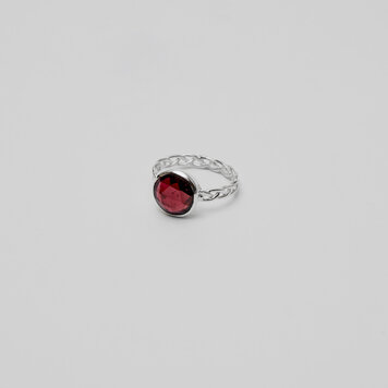 Garnet Round Sterling Braid Ring Sz 8