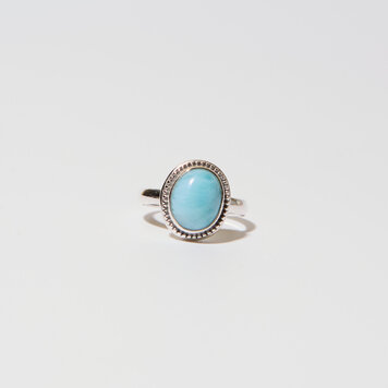 Larimar Oval Fancy Bezel Sterling Ring Sz 7