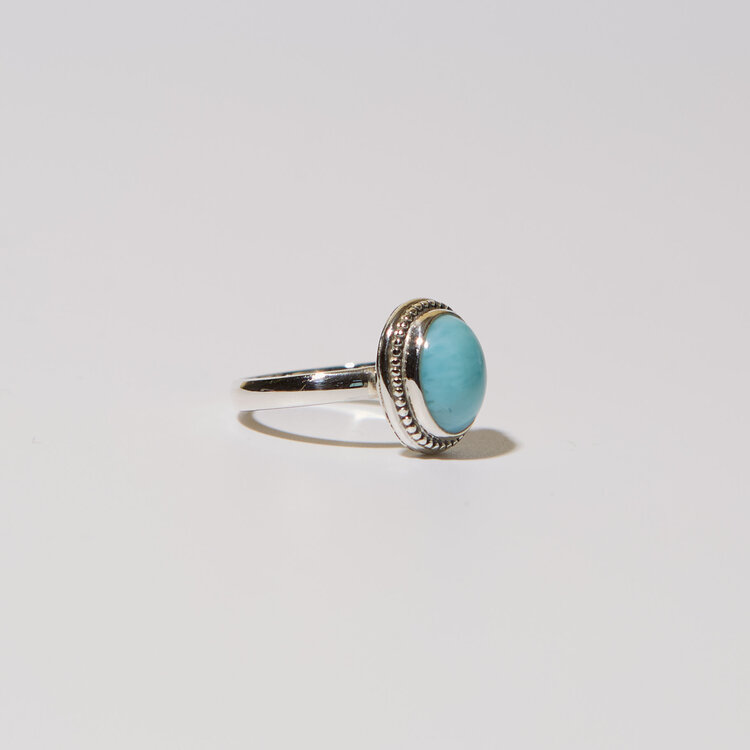 Larimar Oval Fancy Bezel Sterling Ring Sz 7