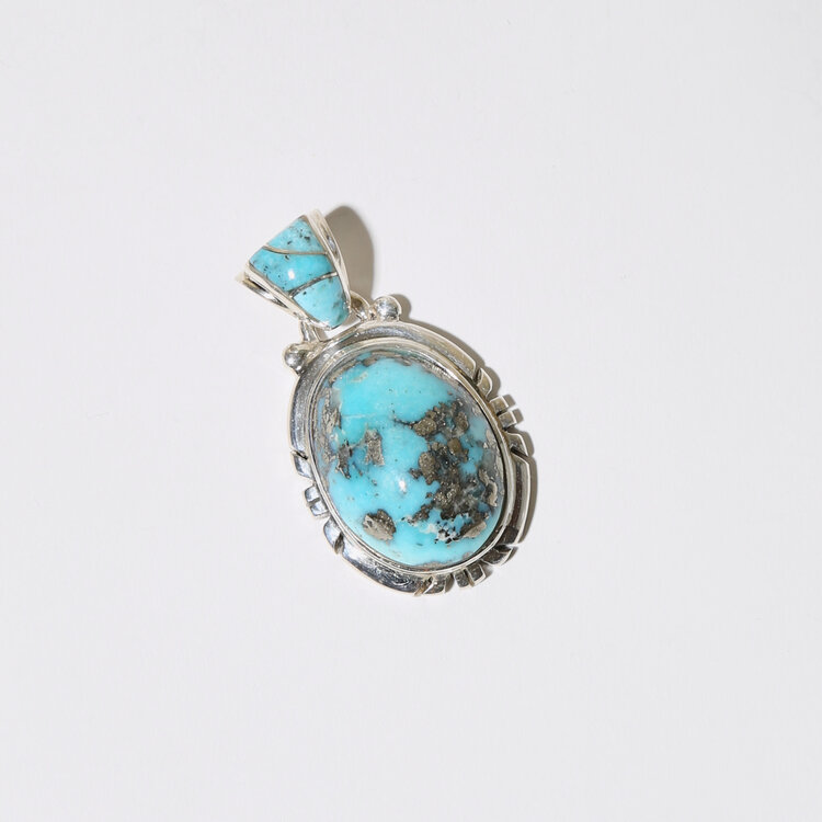 Persian Turquoise Oval Sterling Pendant w/ Turq Bale