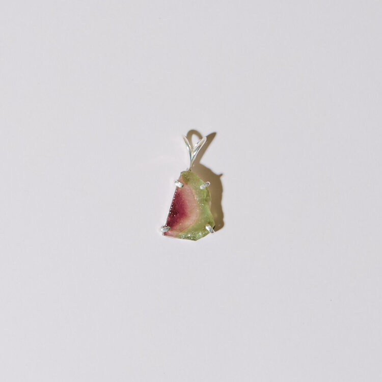 Watermelon Tourmaline Slice Sterling Pendant