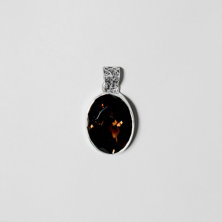 Smoky Quartz Oval Filigree Sterling Pendant