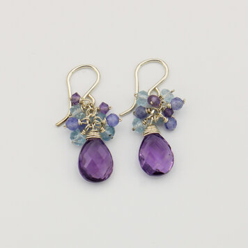 Amethyst & Aquamarine Sterling Cluster Earrings