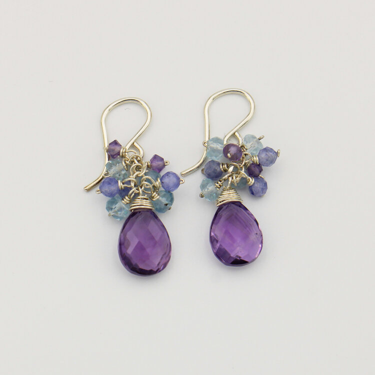 Amethyst & Aquamarine Sterling Cluster Earrings