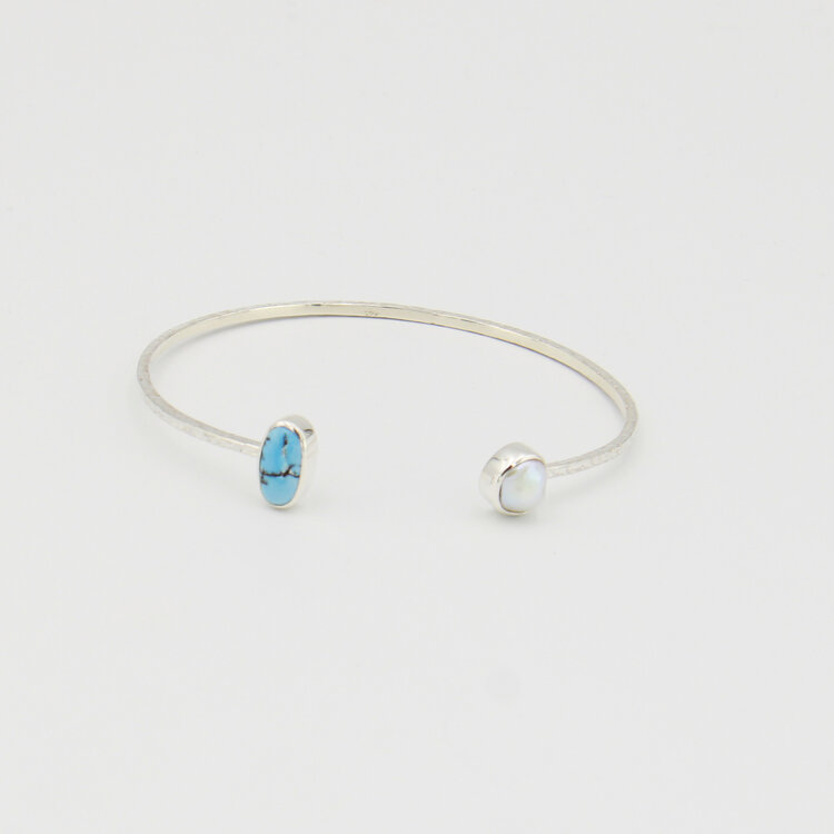 Turquoise & Pearl Sterling Cuff