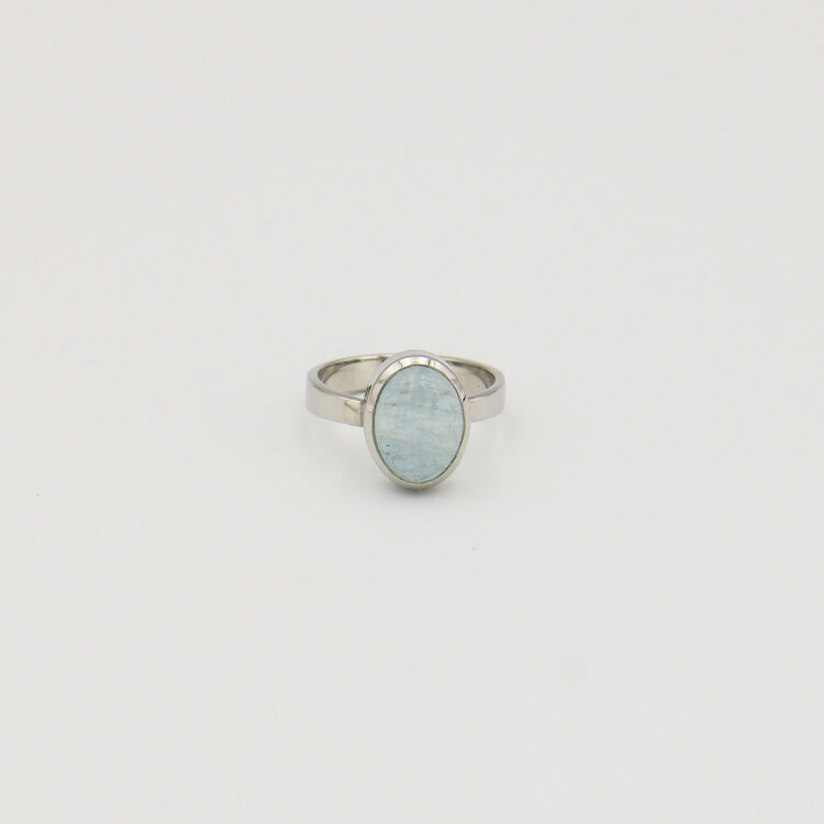 Aquamarine Small Oval Sterling Ring Sz 7