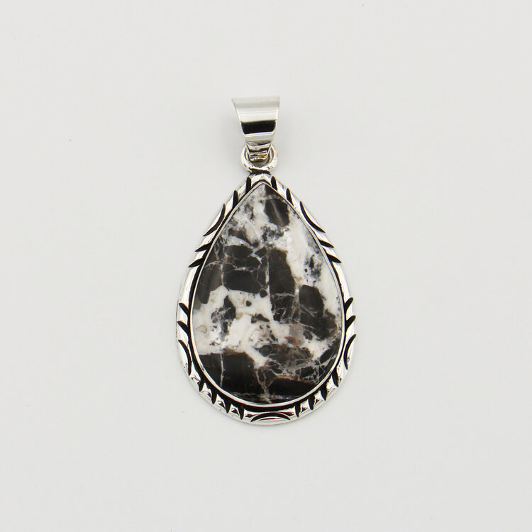 White Buffalo Large Pear Sterling Pendant