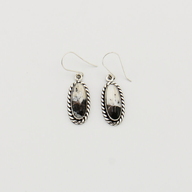 White Buffalo Oval Sterling Earrings