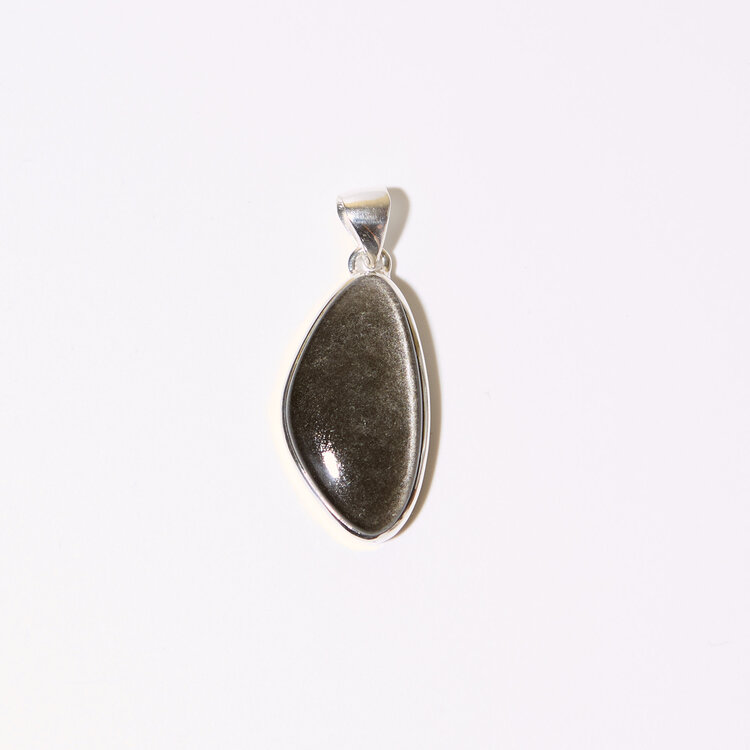 Silver Sheen Obsidian Wedge Sterling Pendant