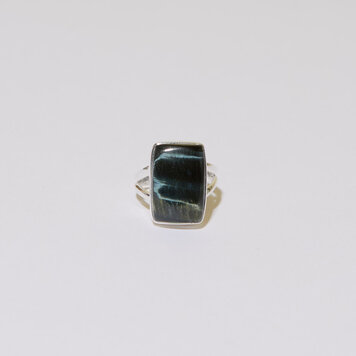 Blue Tiger Eye Rectangle Sterling Ring Sz 7 Blue Tiger Eye Rectangle Sterling Ring Sz 7