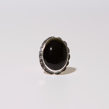 Onyx Oval Asymmetric Statement Sterling Ring Adj Onyx Oval Asymmetric Statement Sterling Ring Adj