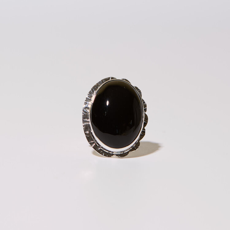 Onyx Oval Asymmetric Statement Sterling Ring Adj