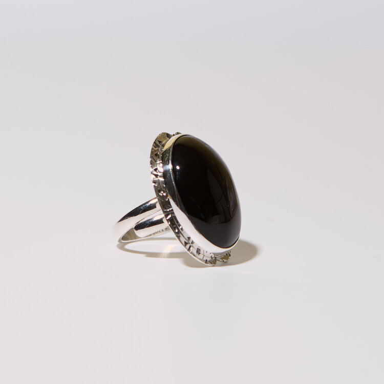 Onyx Oval Asymmetric Statement Sterling Ring Adj