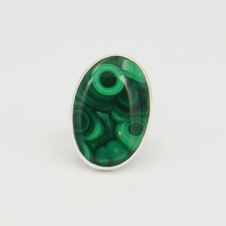 Malachite Large Oval Sterling Ring Adj