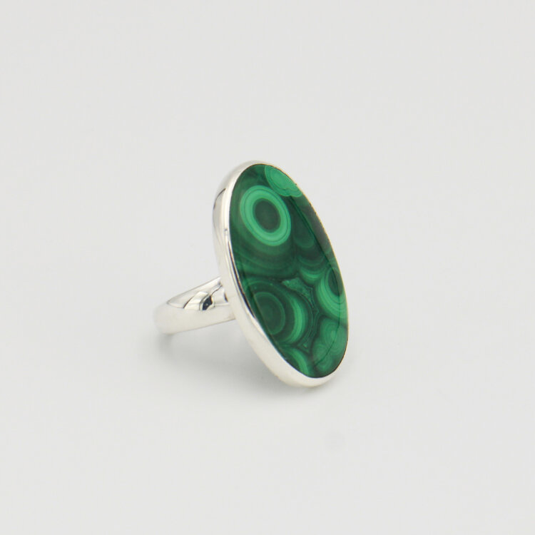 Malachite Large Oval Sterling Ring Adj