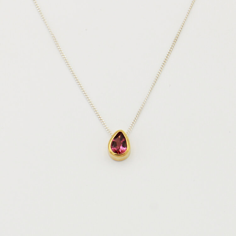 Pink Tourmaline Pear GP Sterling Necklace