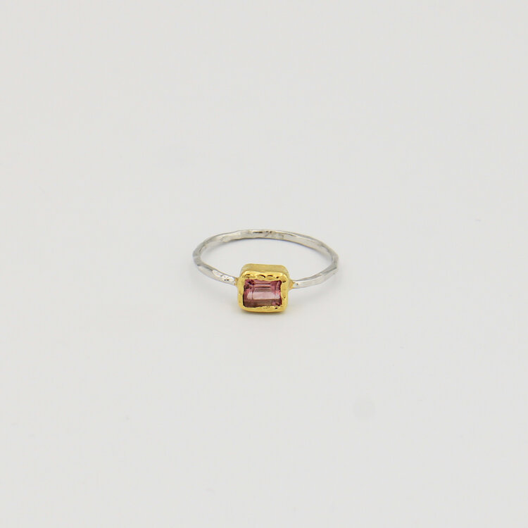 Pink Tourmaline Square GP Sterling Ring 8