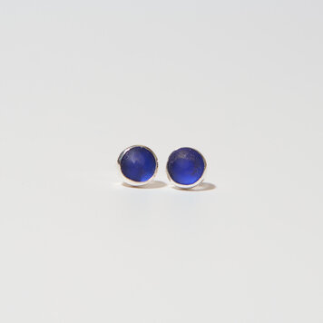 Beach Glass Cobalt Blue Sterling Studs Beach Glass Cobalt Blue Sterling Studs