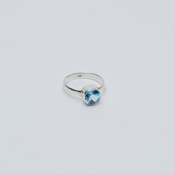 Blue Topaz Round Sterling Ring