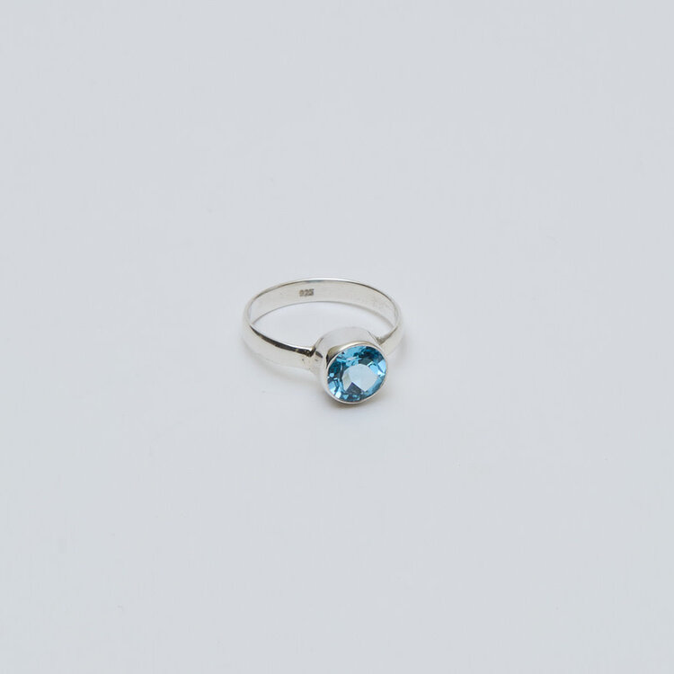 Blue Topaz Round Sterling Ring